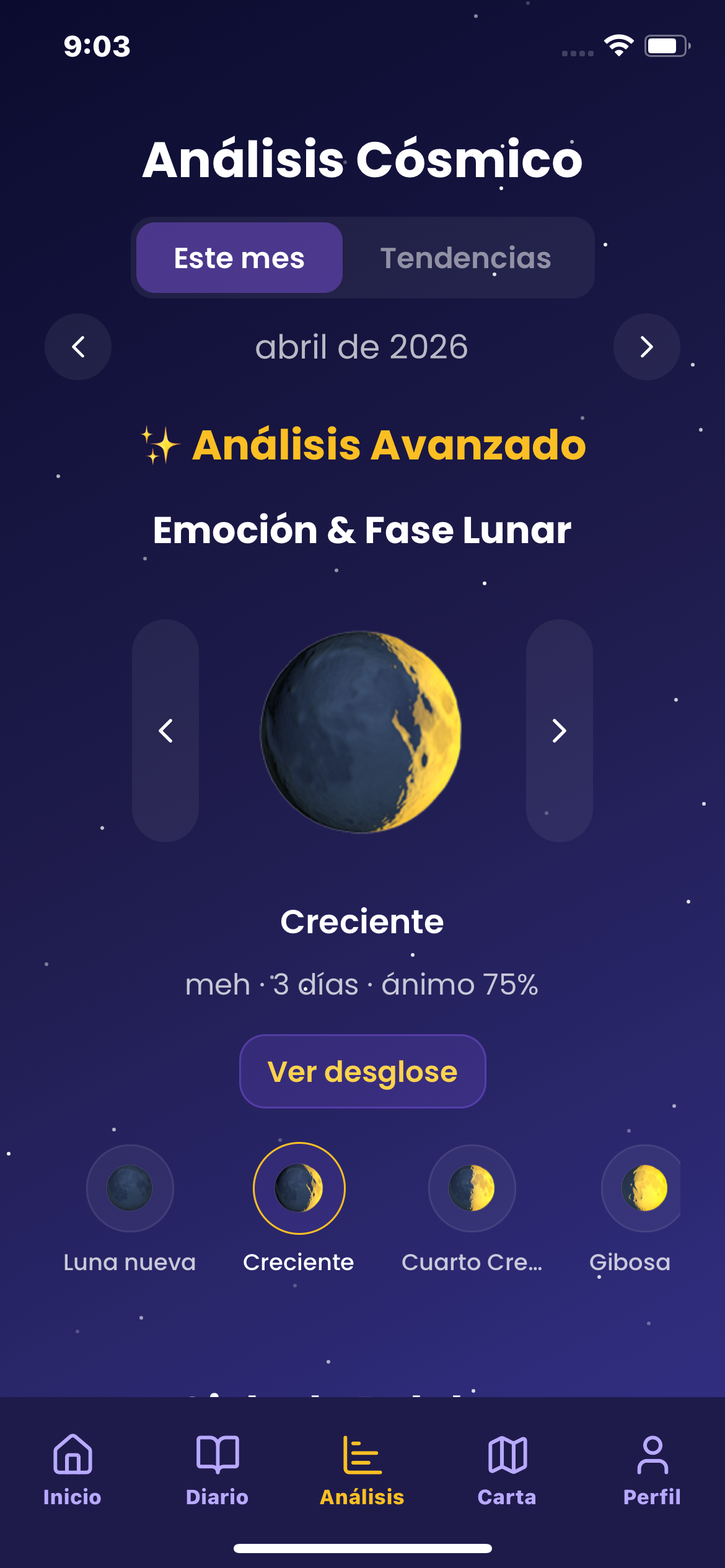 Análisis de emoción y fase lunar